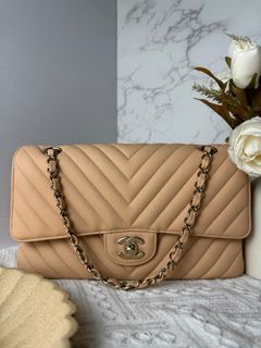 Tan Chanel Small Classic Lambskin Double Flap Shoulder Bag, GottliebpaludanShops Revival