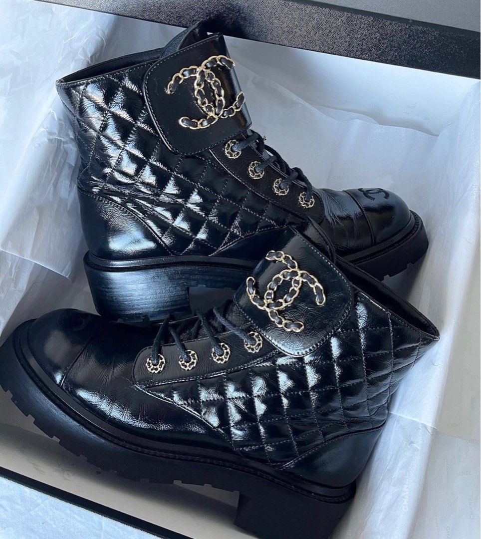Chanel combat shiny calf leather boots size 37, Women's Fashion, Footwear,  Boots on Carousell