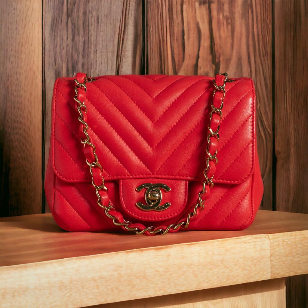 Chanel Red Caviar Sling Bag GHW #4 (holo, card, box, rec). IDR