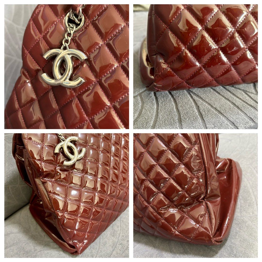 Chanel No 15 mademoiselle maxi bowling tote bag burgundy patent