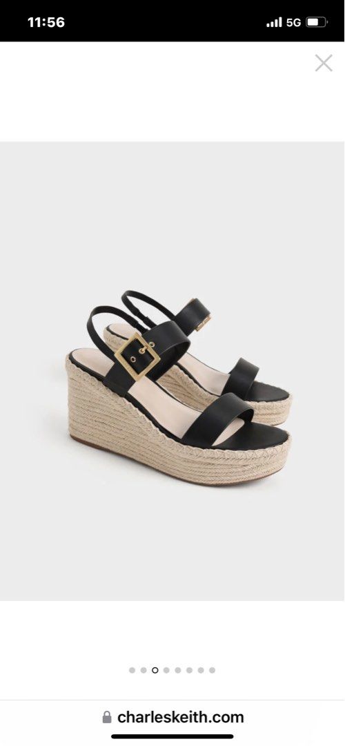 Black Buckled Espadrille Wedges | CHARLES & KEITH