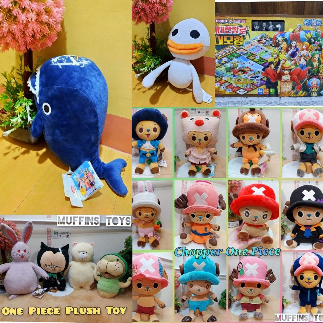 Chopper One Piece Plushies (Category: Plushies & Soft Toys) located in Pasig City. Submitted by muffinstoysshop (Listing ID 1262788961, Image 1). Description: Sizes and markings shown on each picture Quantity : 1 pc Stuff Toy Price Range : 380 to 999 pesos Each.