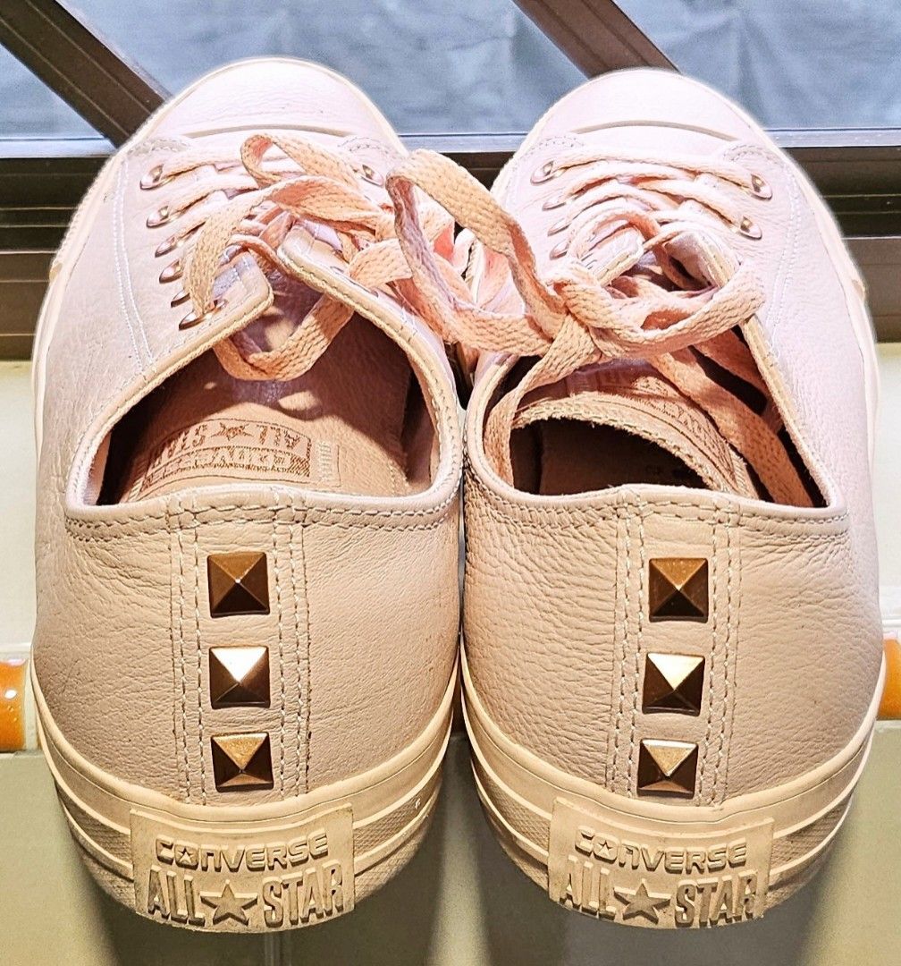 Converse All Star Leather Nude Pink With Studs