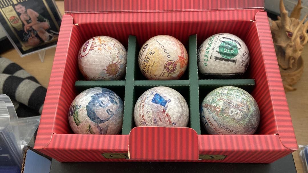 Currency Wrapped Crystal Golf Balls - Set of Six, Hobbies & Toys