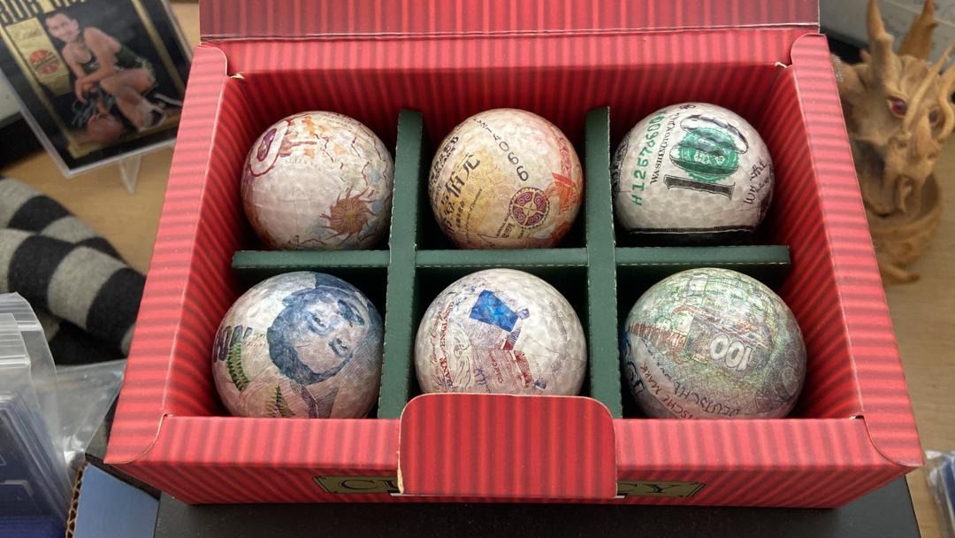 Currency Wrapped Crystal Golf Balls - Set of Six, Hobbies & Toys 