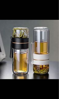 Double glass vacuum tea flask - Black with gold ring 