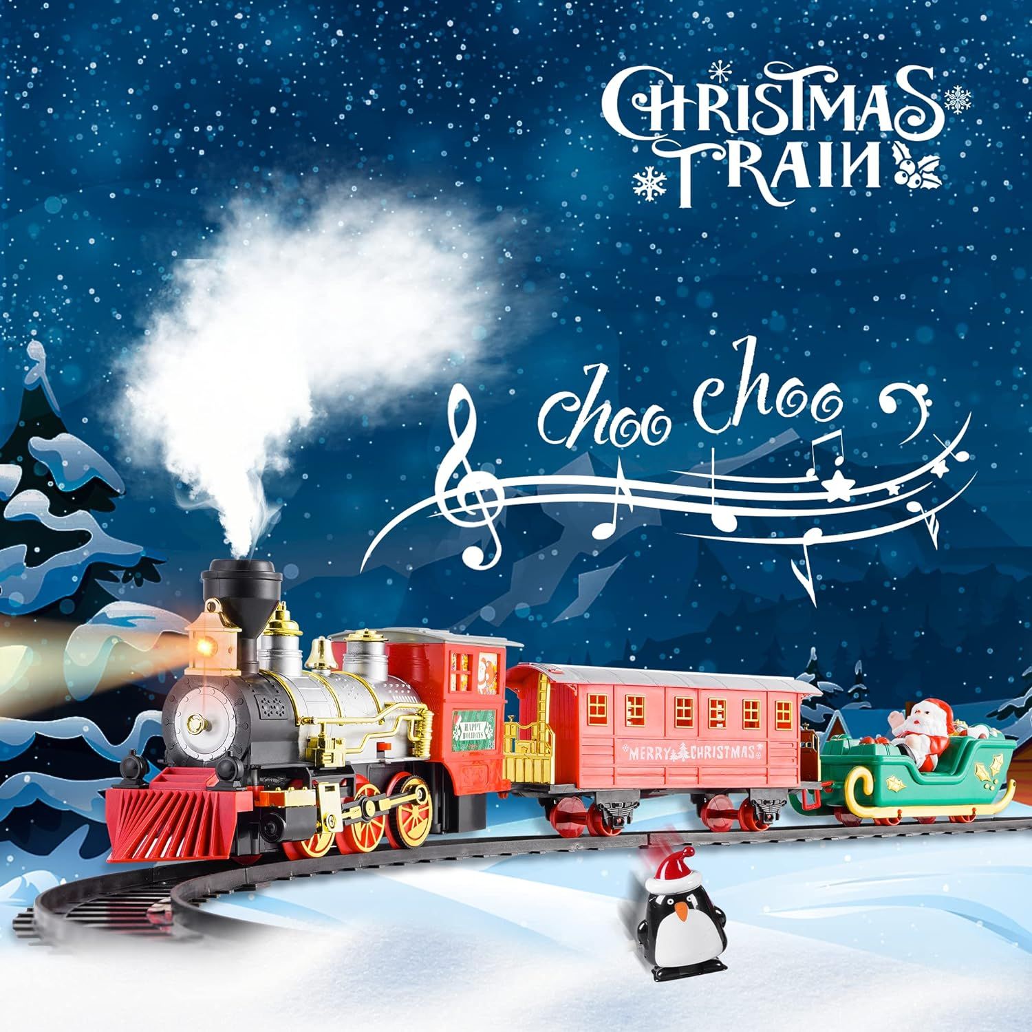 Electric Toy Train Set Around Christmas Tree, Steam Locomotive Engine w ...