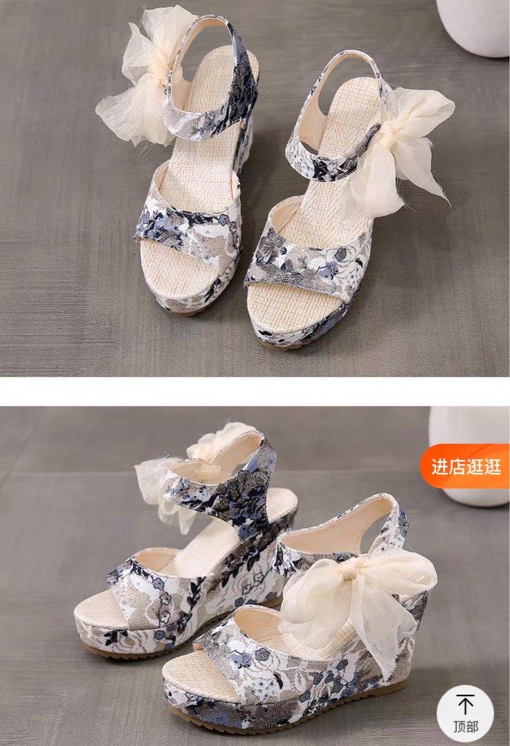 Floral sandals wedges heels shoes with tie on ribbon waterproof, Women's  Fashion, Footwear, Wedges on Carousell