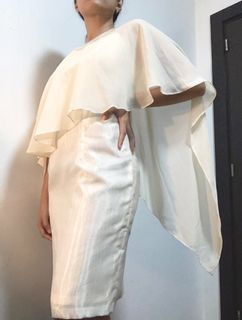 FOR RENT: Modern Filipiniana minimalist dress set piña silk cocoon