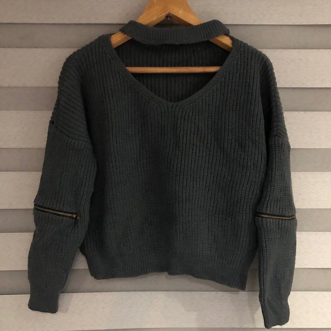 Gray Choker Neck Sweater