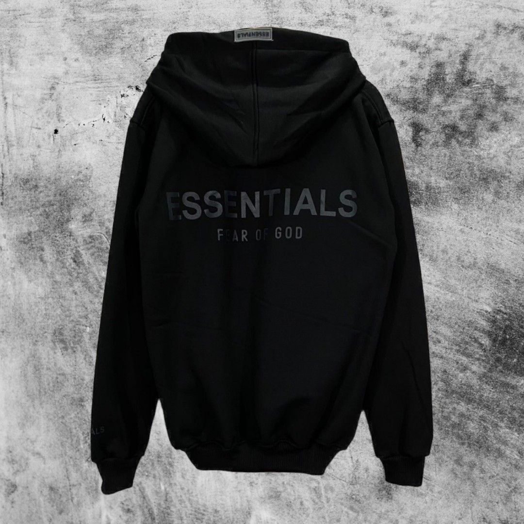 Hoodie Essentials Fear Of God FOG Hitam, Fesyen Pria, Pakaian
