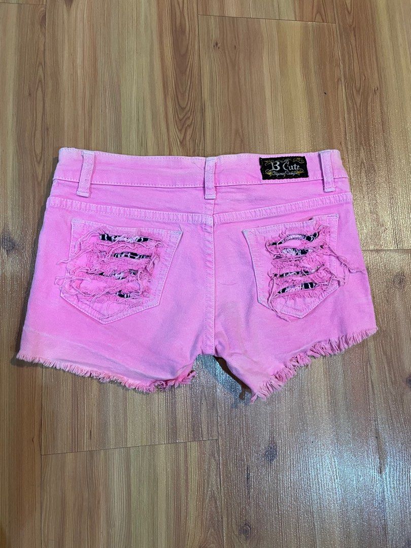 Hot Pink Low Waist Ripped Shorts Women s Fashion Bottoms Shorts