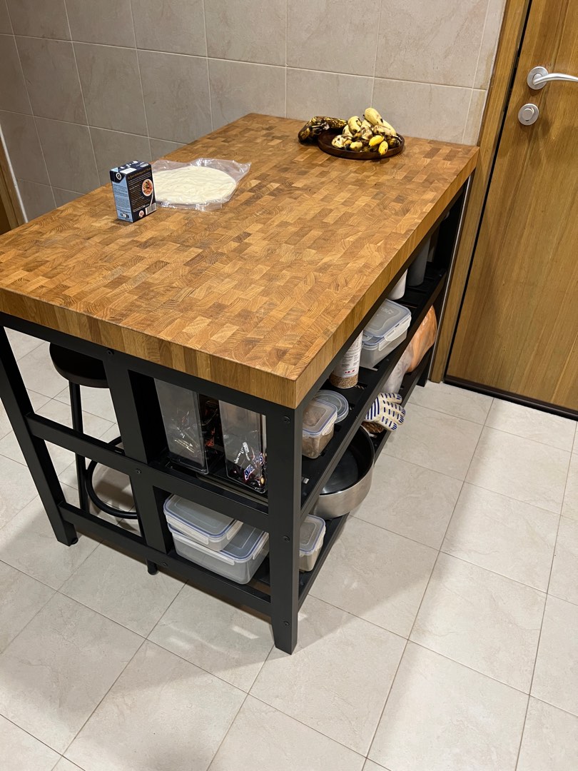 IKEA KITCHEN ISLAND VADHOLMA with 3 stools, Furniture & Home Living