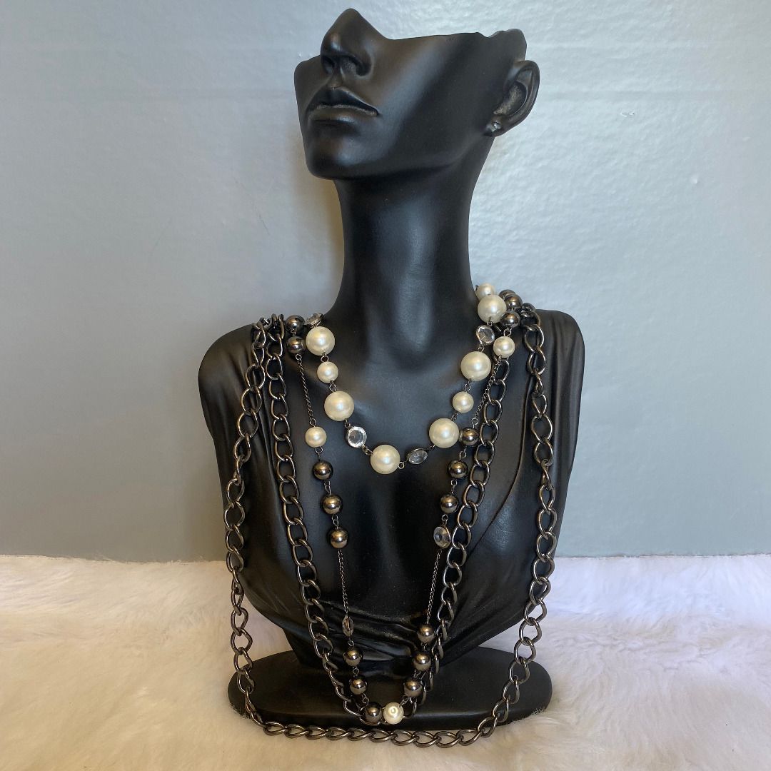 Japan Vintage Gunmetal Chain Black Pearl Beads Layered Necklace Women s Fashion Jewelry Organizers Necklaces on Carousell