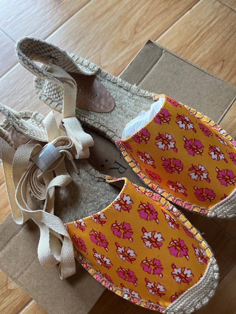 J.crew printed lace up d orsay espadrille sandals orange block