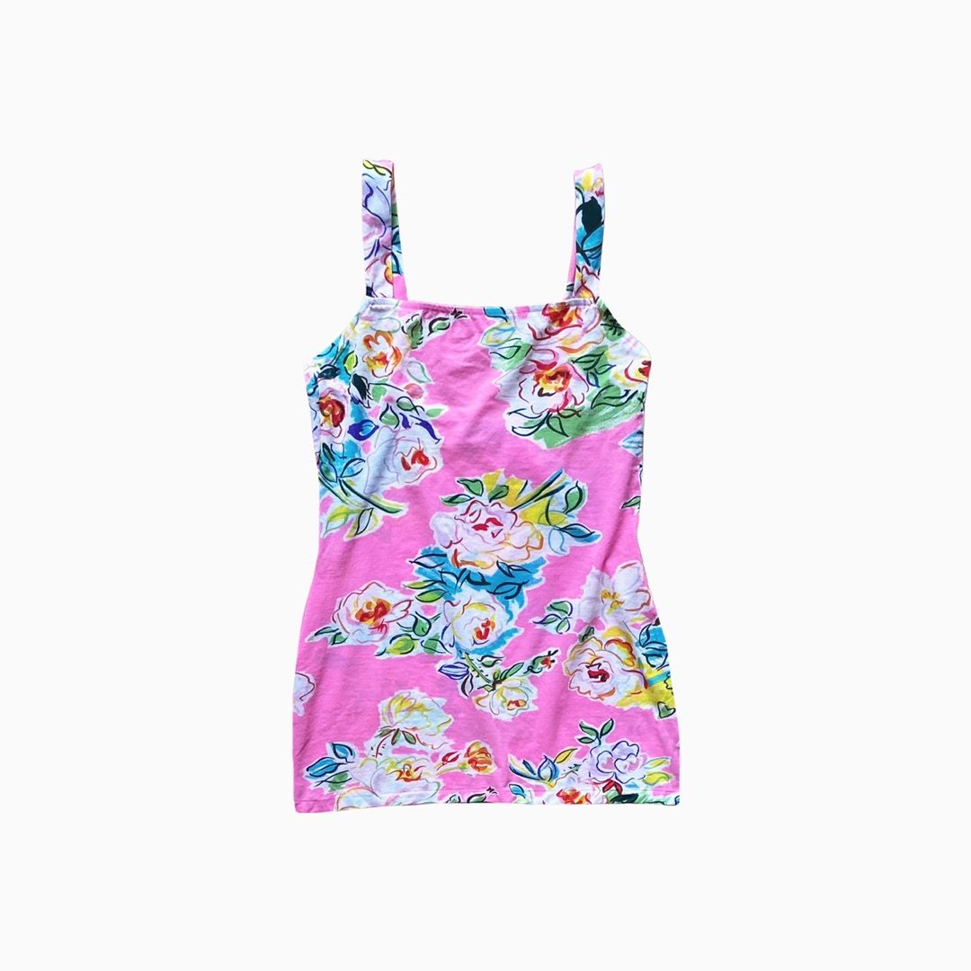 KENZO 90s pink artsy floral vintage tank top