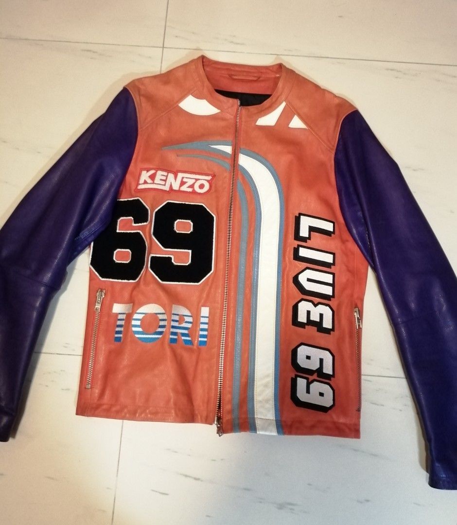 KENZO Leather Sleeve Letterman Jacket M-