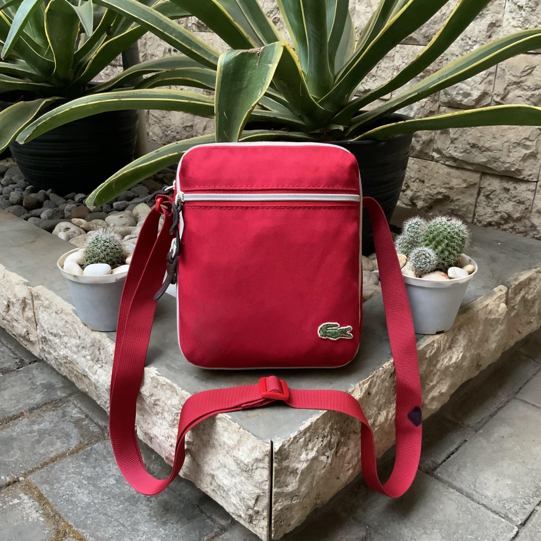 LACOSTE BACKCROC SLING BAG TANGO RED, Fesyen Pria, Tas