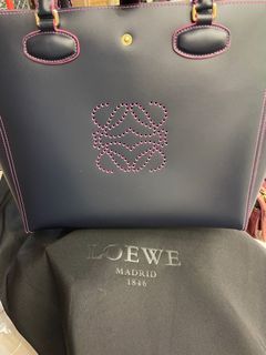 Auth LOEWE Oro Beige Dark Brown Leather Tote Bag