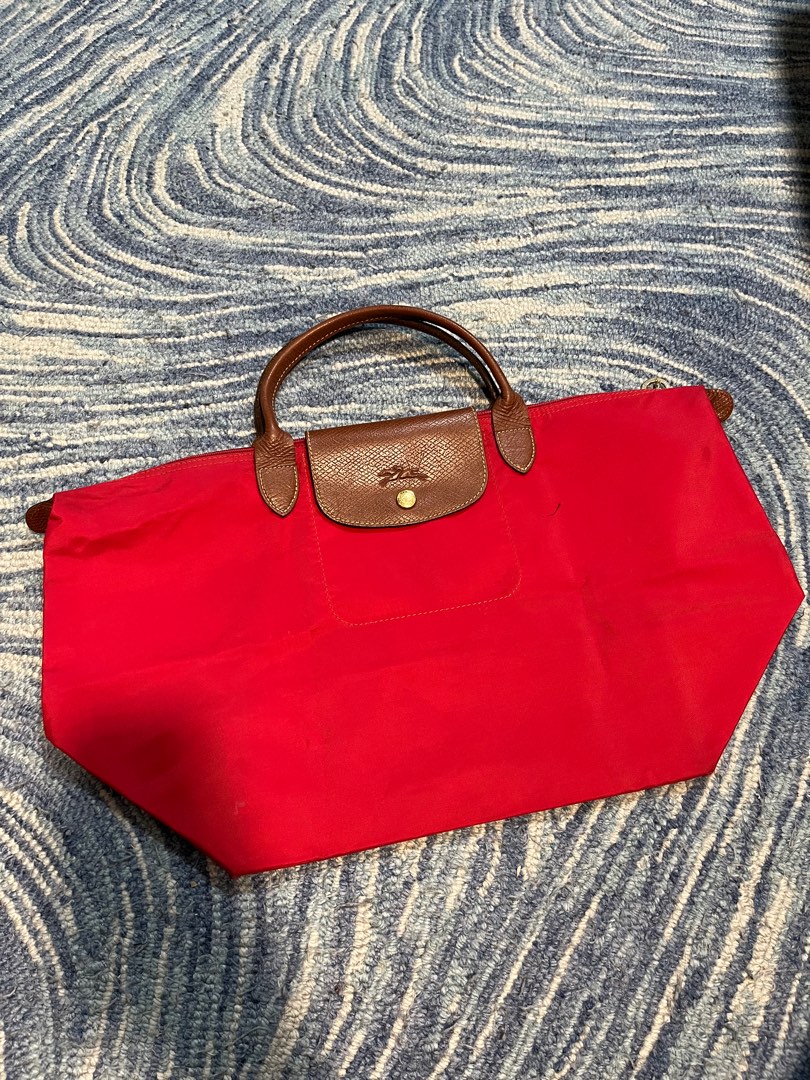 LONGCHAMP ORIGINAL BUTTON LP BORDEAUX LARGE SHORT HAND tote bag with