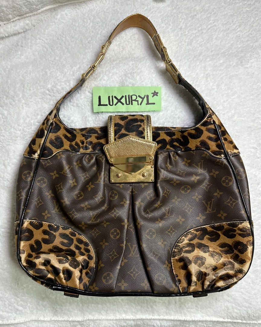 LOUIS VUITTON Polly Leopard Monogram Hobo Bag Brown