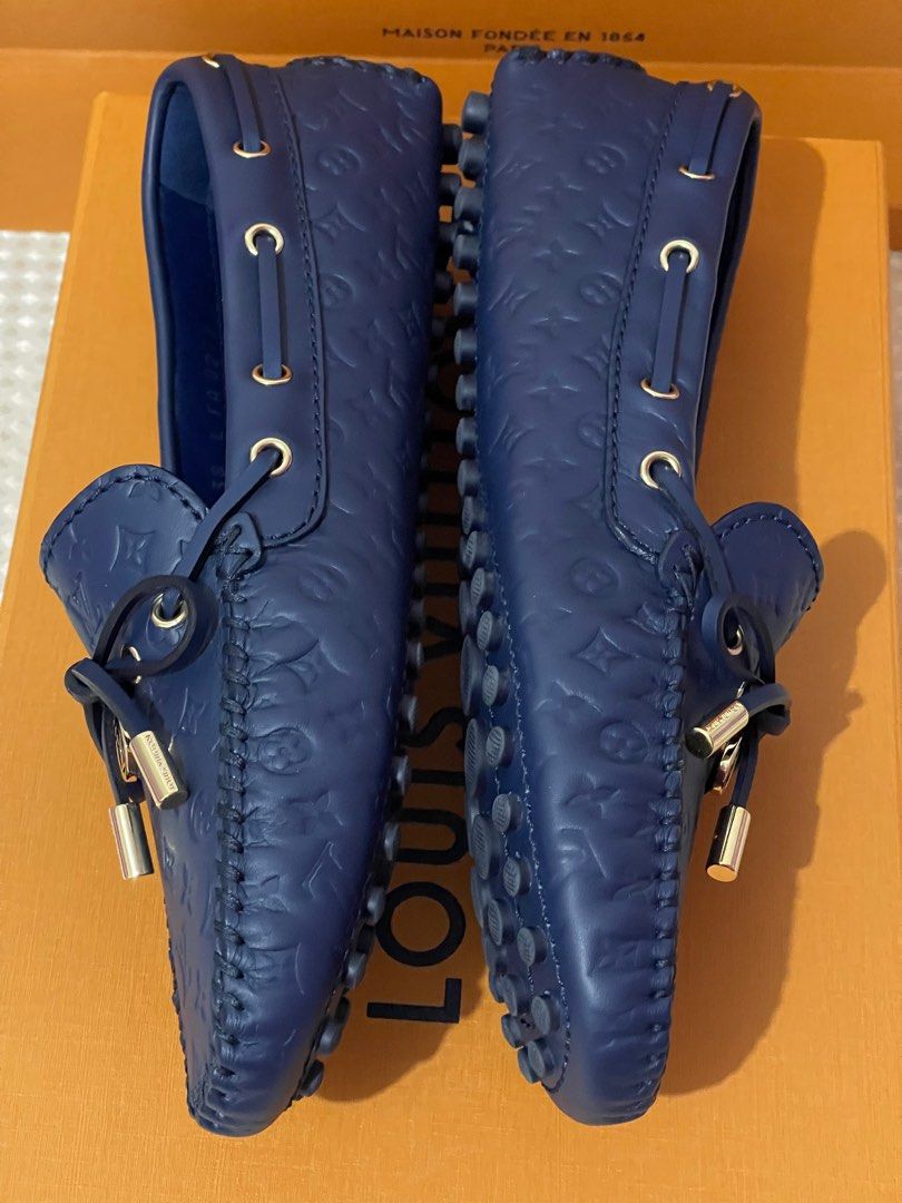 LOUIS VUITTON SHOES GLORIA MOCCASIN 36 MONOGRAM SUEDE calf leather SHOES  Navy blue ref.881286 - Joli Closet