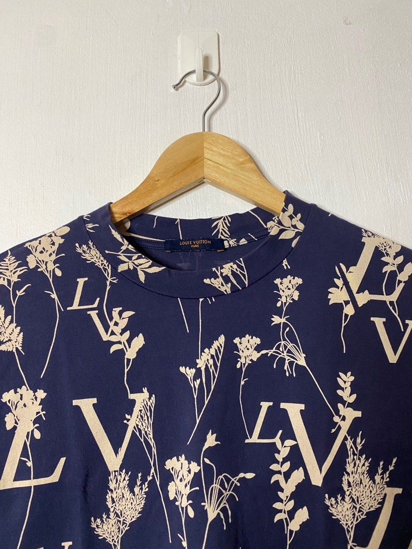 Louis Vuitton Navy Blue Leaf Discharge Printed Cotton Crewneck T-Shirt L Louis  Vuitton