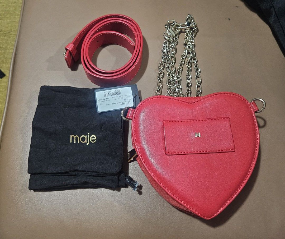 Maje Leather Heart Shaped Chain Belt Bag