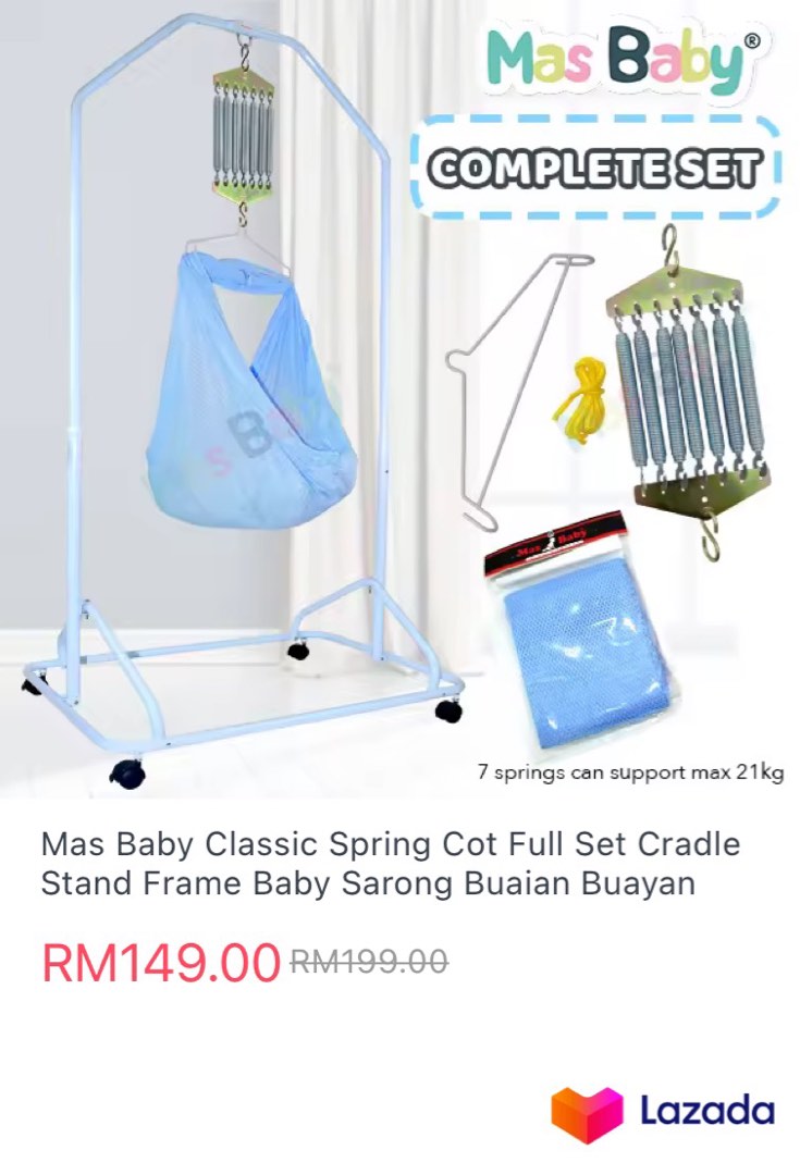 Mas Baby Classic Spring Cot Full Set Cradle Stand Frame Baby