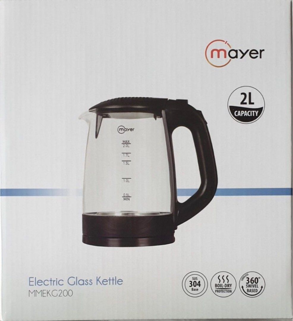 Mayer Glass Kettle (2L), TV & Home Appliances, Kitchen Appliances