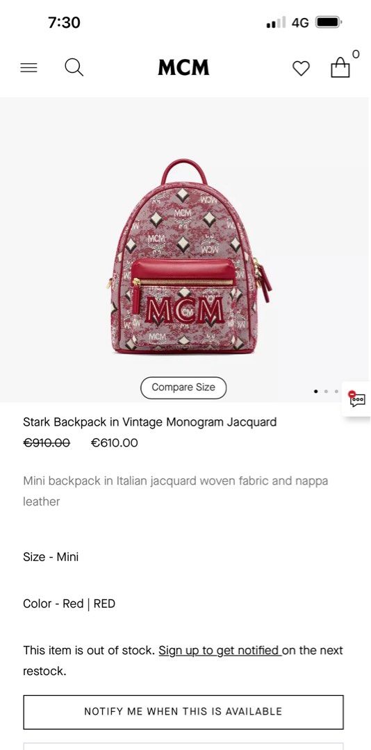 mcm backpack size chart