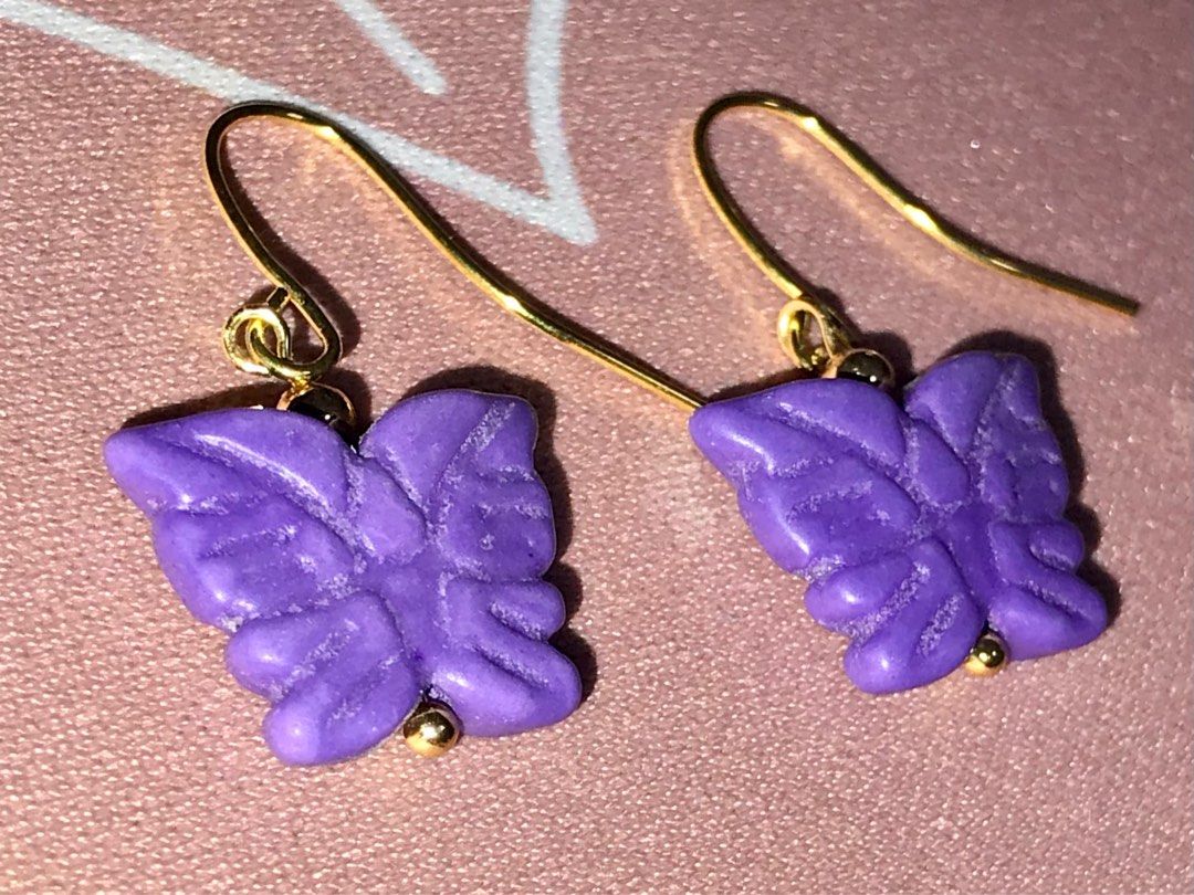 Mica crystal pretty butterfly earrings with french hooks