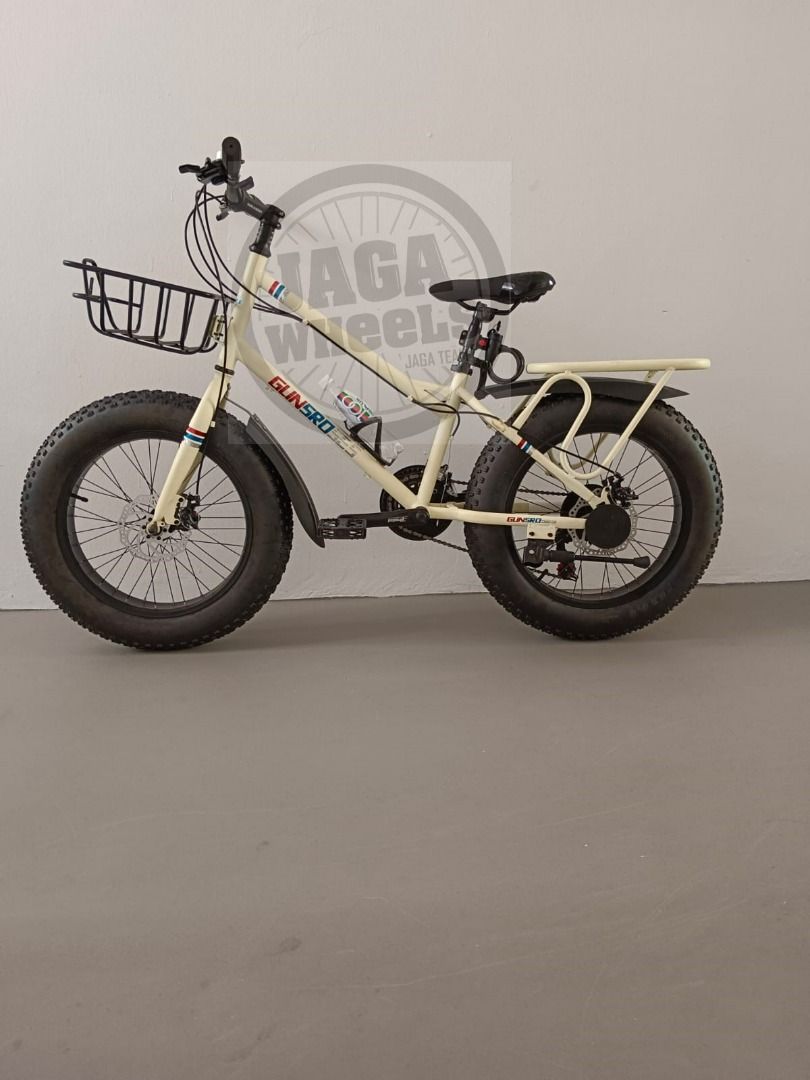 Mini Fat bike mini velo 24 speed beige color with basket and solid rear rack