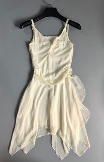 Vintage Angelic Style Ivory Midi Twisted Flowy Chiffon Silk Handkerchief Dress