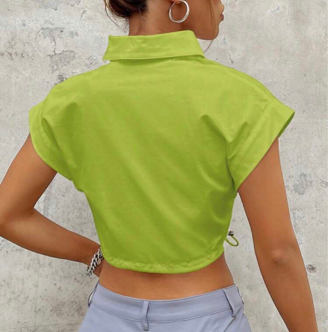 Neon tops green colour collar short sleeve