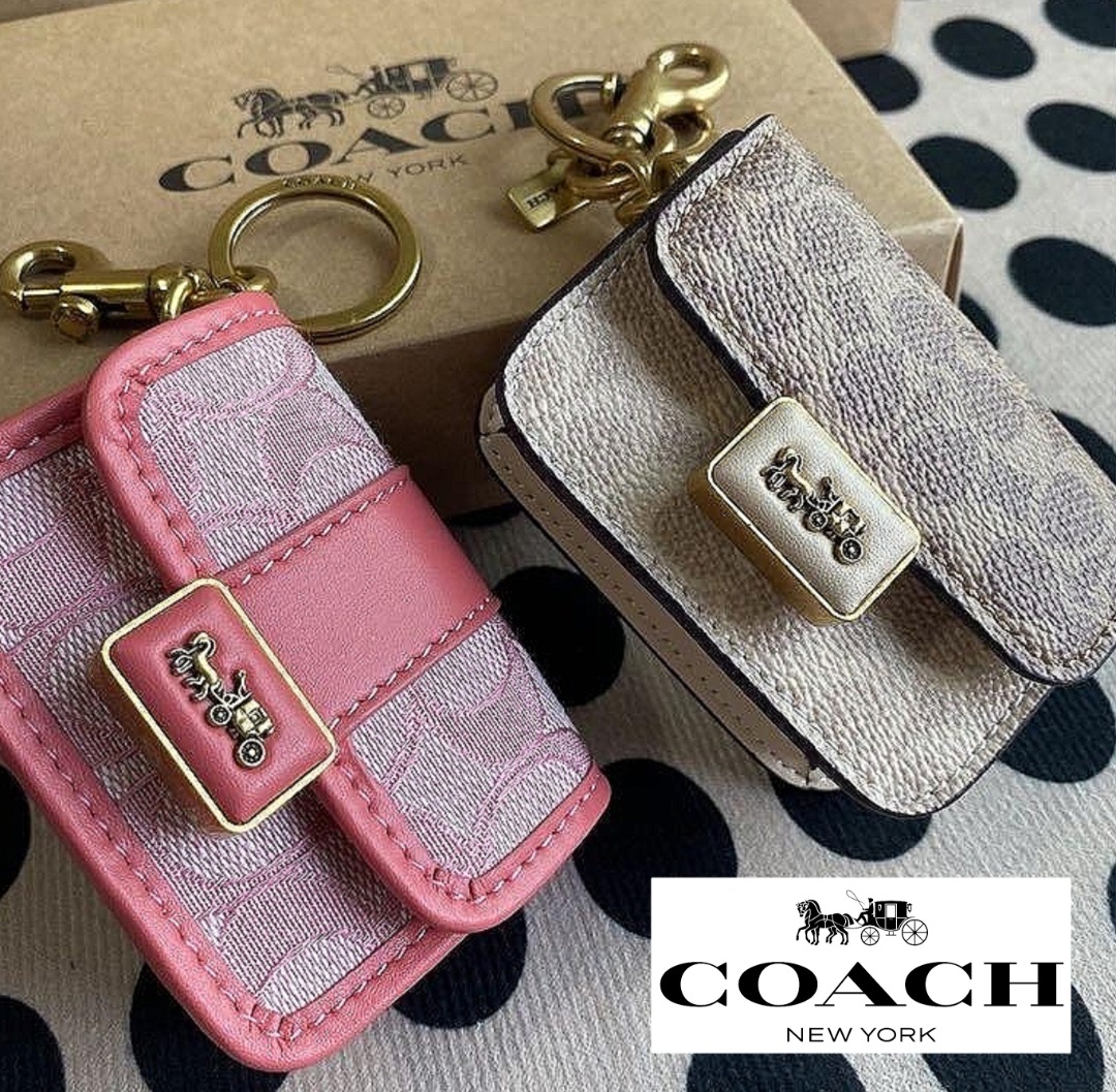 New Coach Original Mini Pink Khaki Signature Collection Card Holder Case Coin Wallet Keychain For Women Come With Complete Set Suitable for Gift Luxury Bags Wallets on Carousell