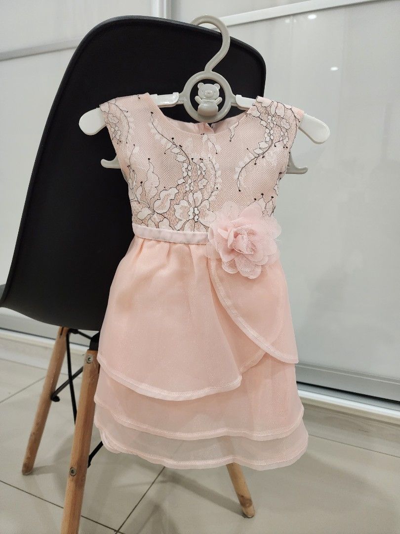 Pretty Peach Blossom Princess Dress with Flower for Baby Girl. Up