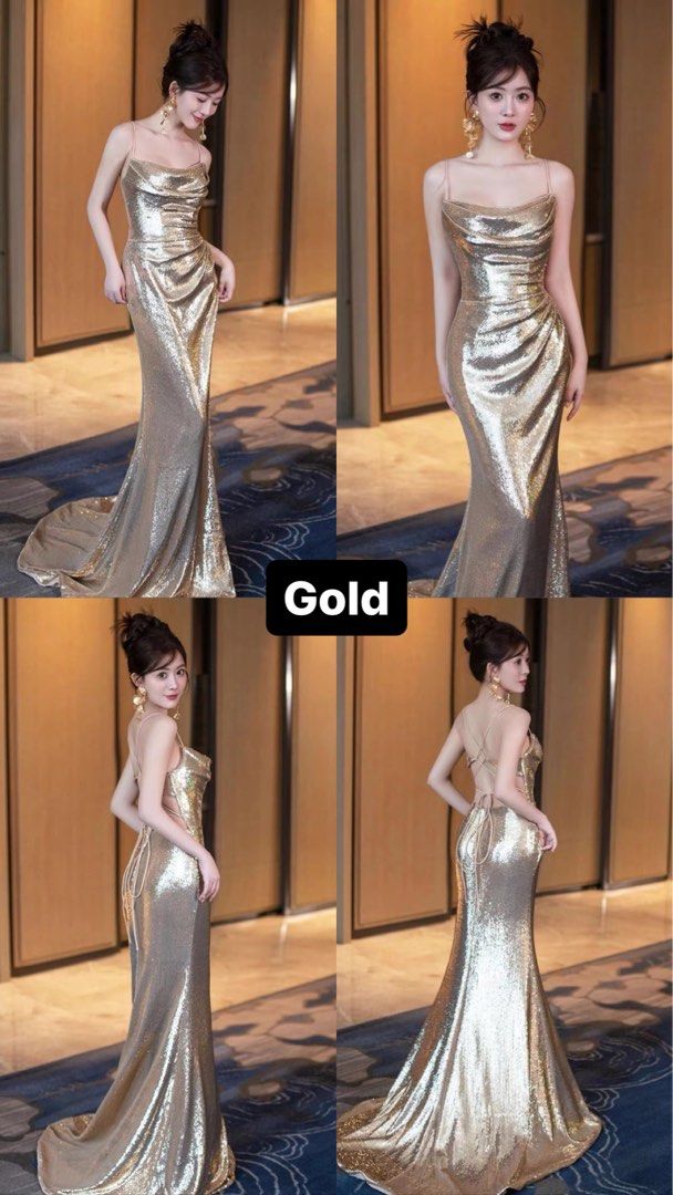 PO up to 2XL Gold golden Silver Dress Evening Dress Prom