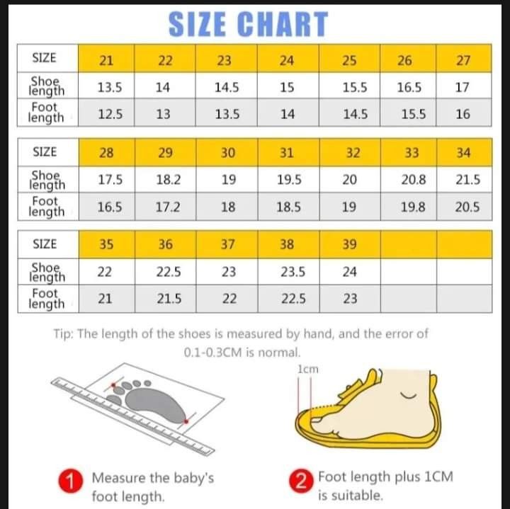 Puma sizes 2024 in cm