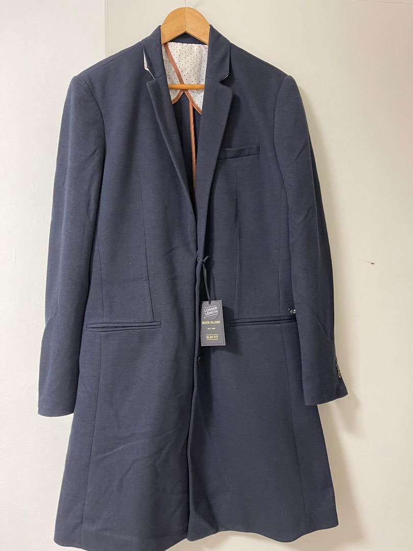 River island discount overcoat in navy