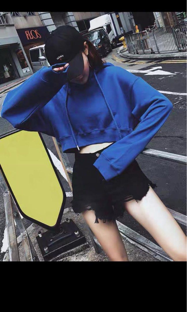 Royal Blue Crop Hoodie Women s Fashion Tops Longsleeves on