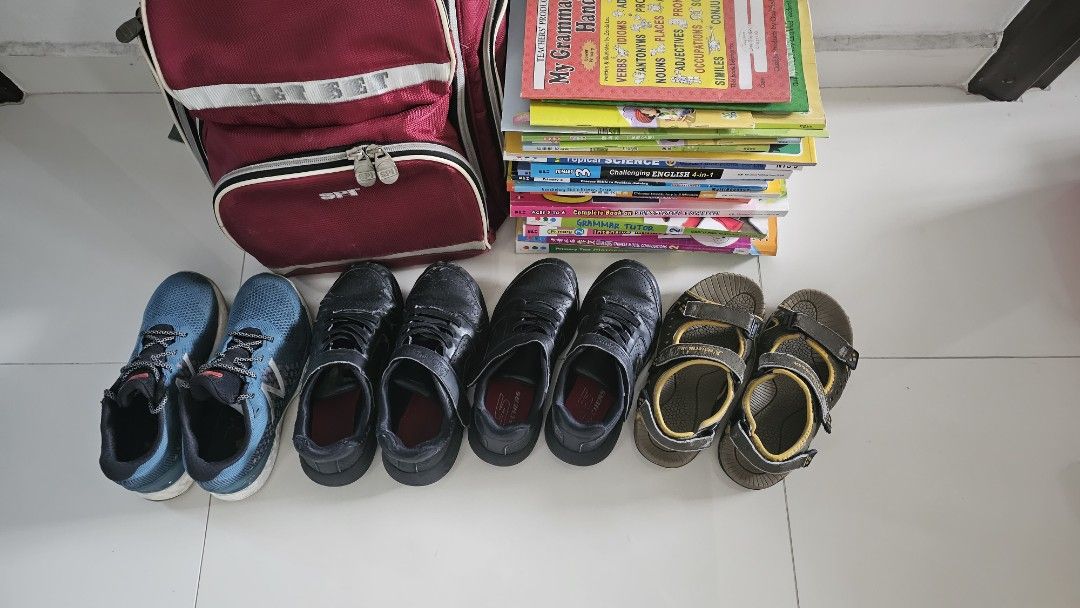School bag, shoes and books, Hobbies & Toys, Books & Magazines