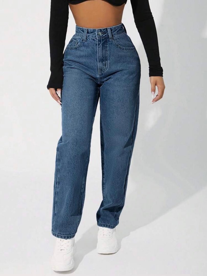Shein Jeans Womens XS Blue High Waist Tapered Leg Mom Denim Pants