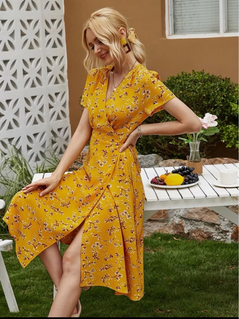 Shein mustard dress hotsell