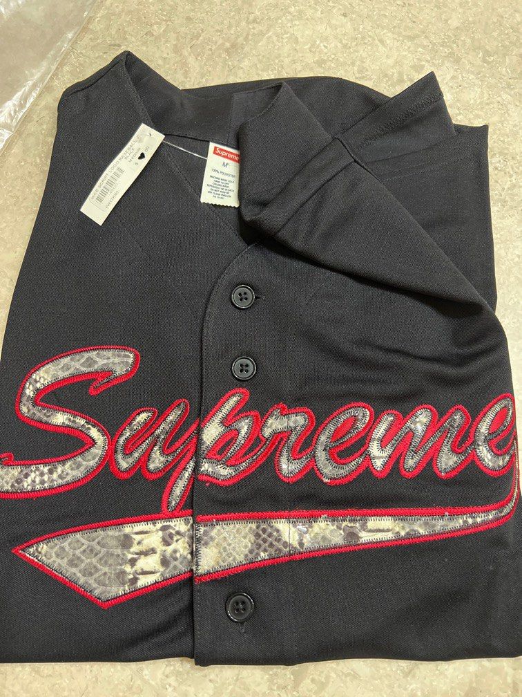 NEW Supreme FW17 Snake Script Logo Baseball Jersey - Black Size Medium -  box ss