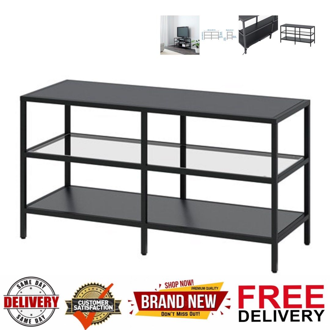 Tv console VITTSJ Tv bench Black brown glass 100 36 53 Furniture