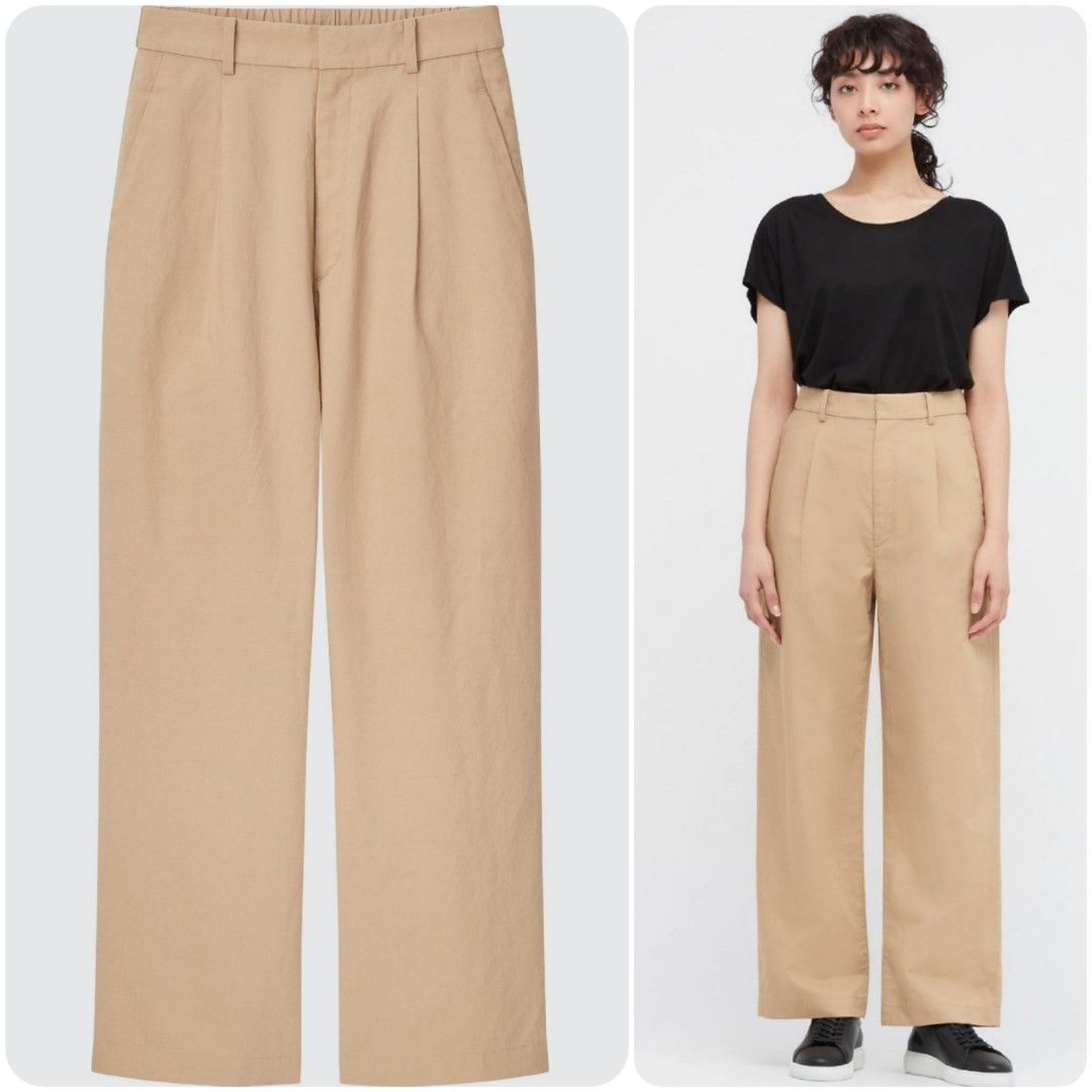 WOMEN'S LINEN BLEND TUCKED WIDE PANTS