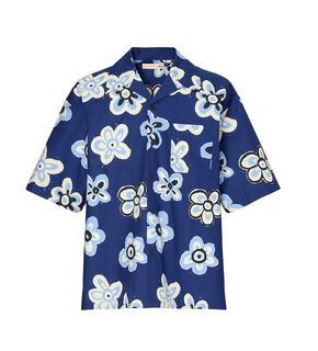 Uniqlo x MARNI Blue Oversized Open Collar Floral Printed Polo Short Sleeves Shirt