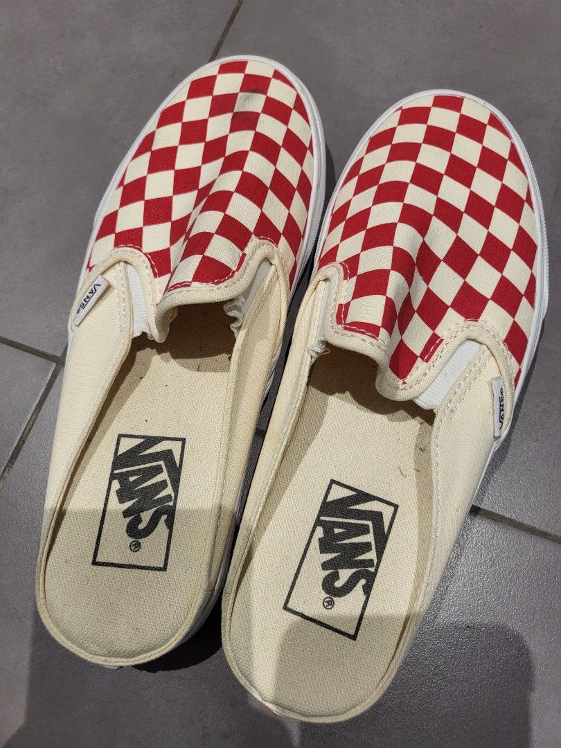 Vans red checkerboard slip on womens online