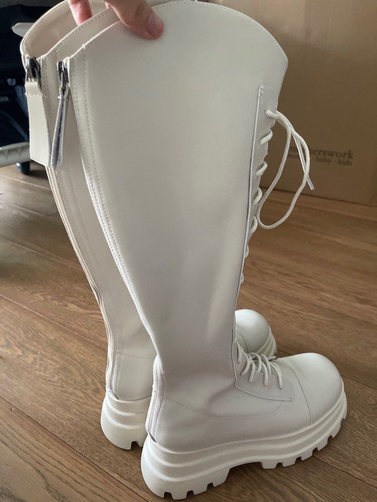 leather white tall boots Women s Fashion Footwear Boots on